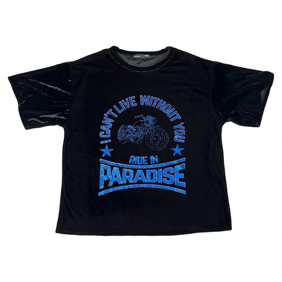 Zara Tops - Zara W/B Tribute Ride In Paradise Velvet Oversized Tee Shirt